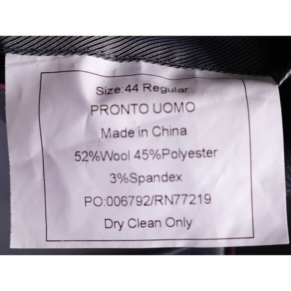 Pronto Uomo Mens 2-Buttn  Black Blazer Wool Sport Coat Suit Jacket 44R - Picture 11 of 13